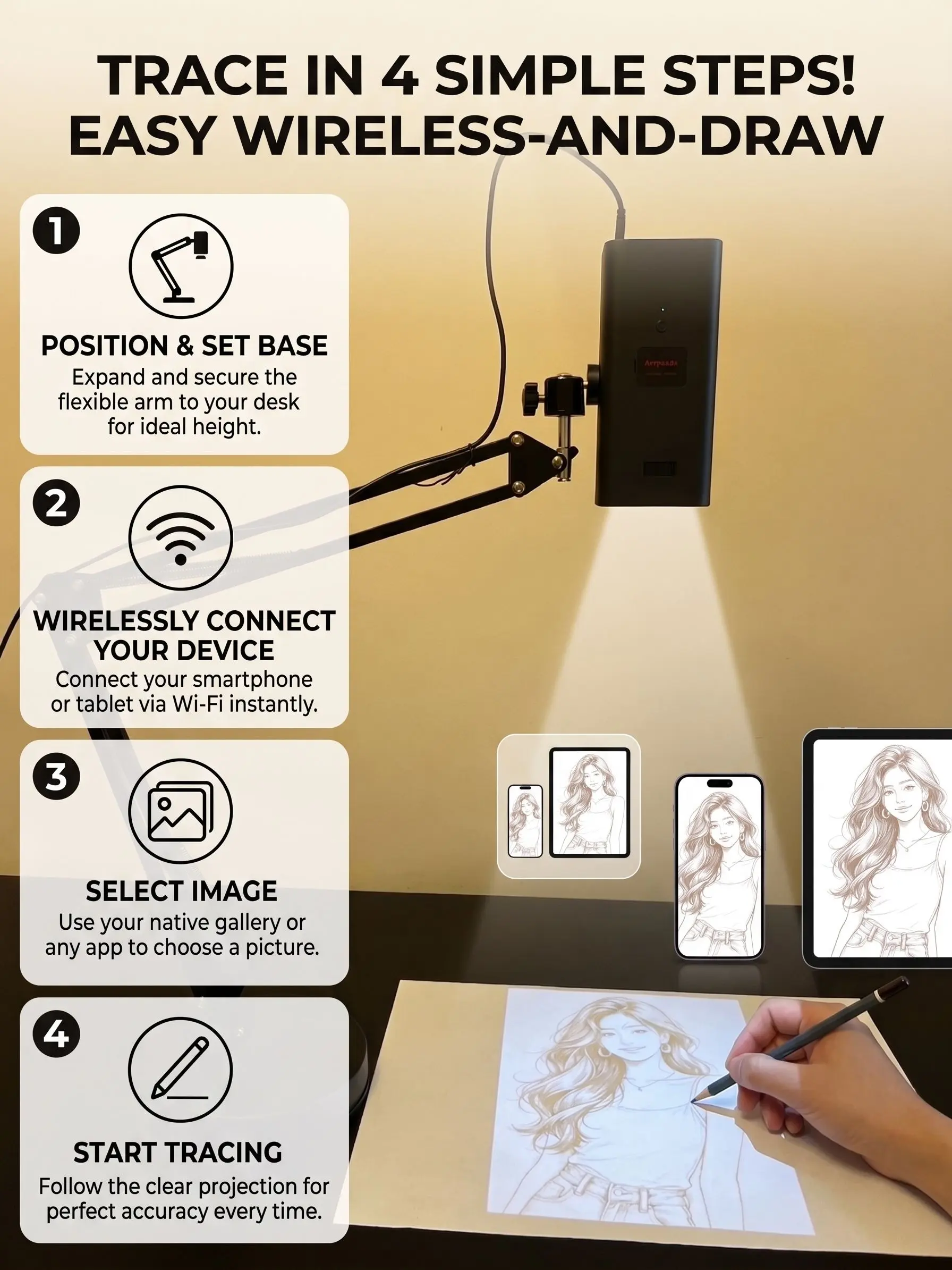 Art Tracing Projector with Flexible Arm