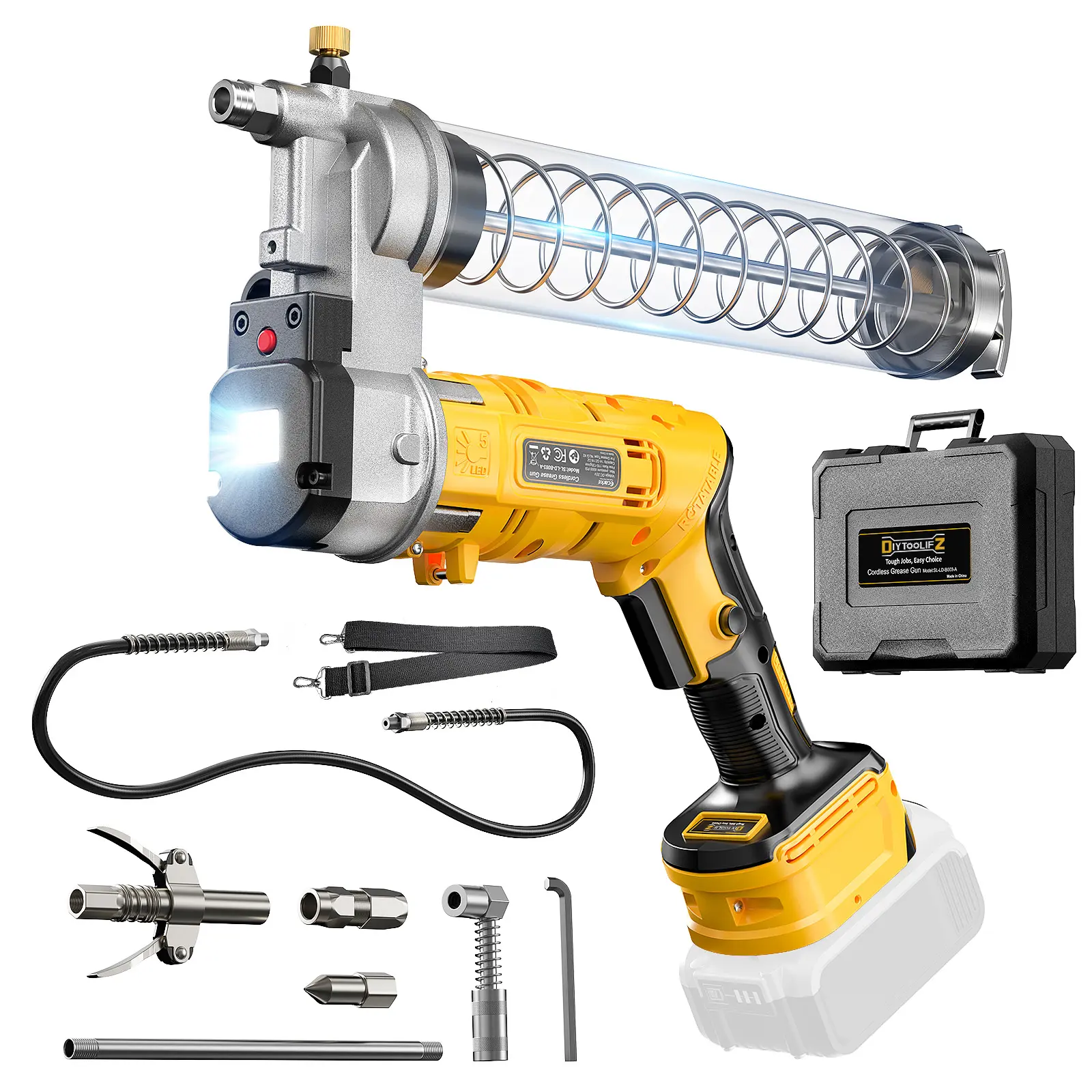 Cordless Grease Gun,12000PSI Dual Grip Grease Gun Tool,Works with Bulk & Cartridge Grease,39