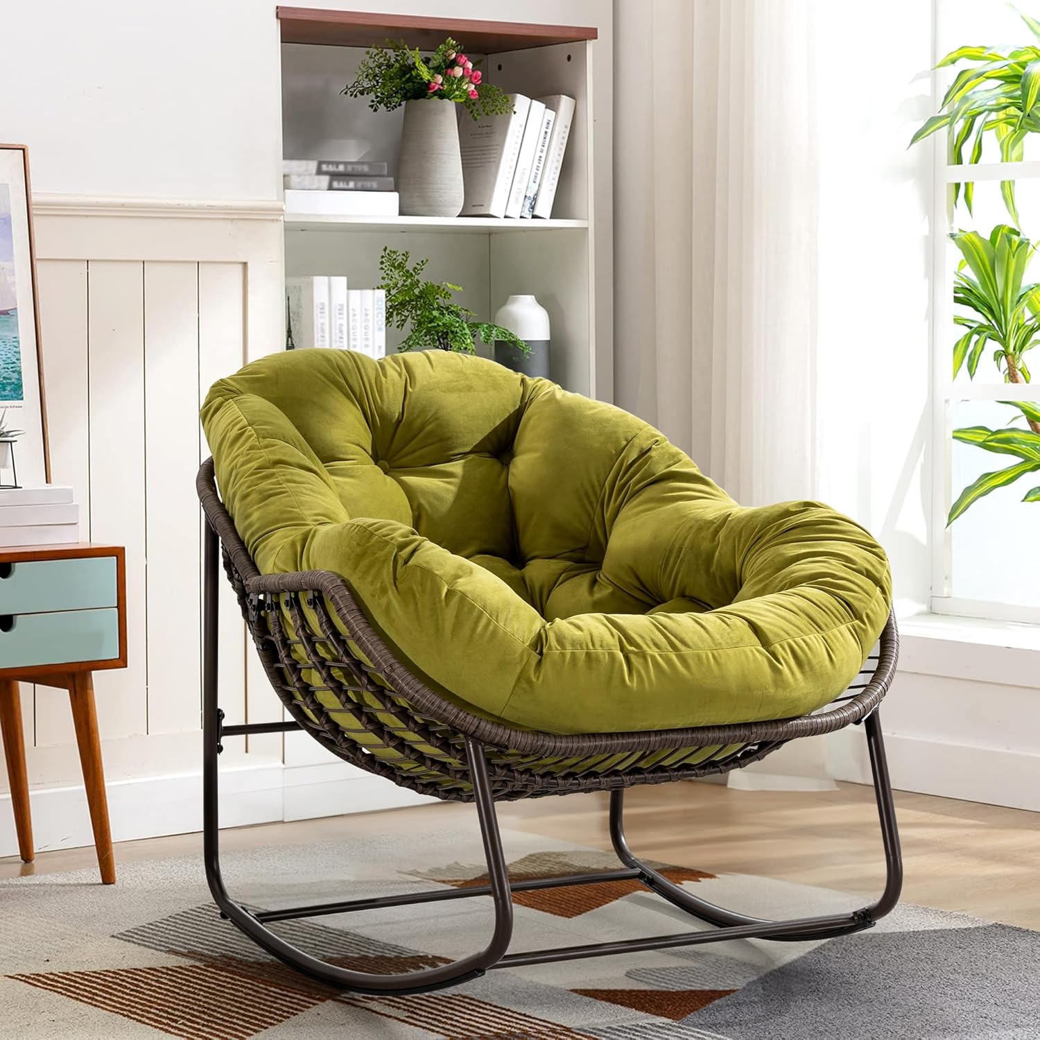 Oversized Outdoor Egg Rocking Chair with Thick Cushion – Comfortable Patio & Indoor Lounge Seating Clearance Sale