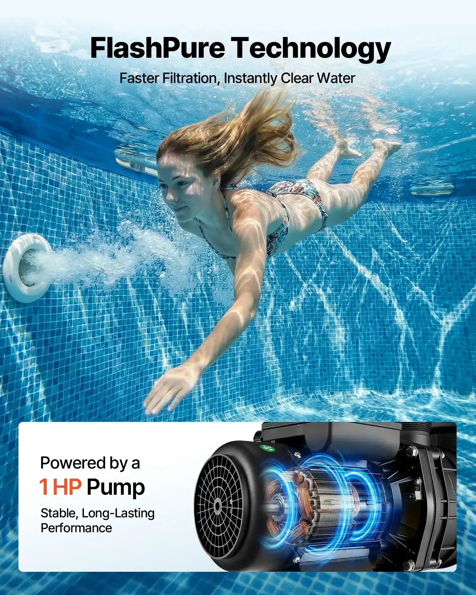 Sand Filter Pump, 16 in for Above Ground Pool, 1 HP 4400 GPH, Swimming Pool Filter System with Timer, 6X Faster Filtration with Media Installed, Leak-Resistant, Ready to Use Out of Box, Pool Accessories, Swimming P