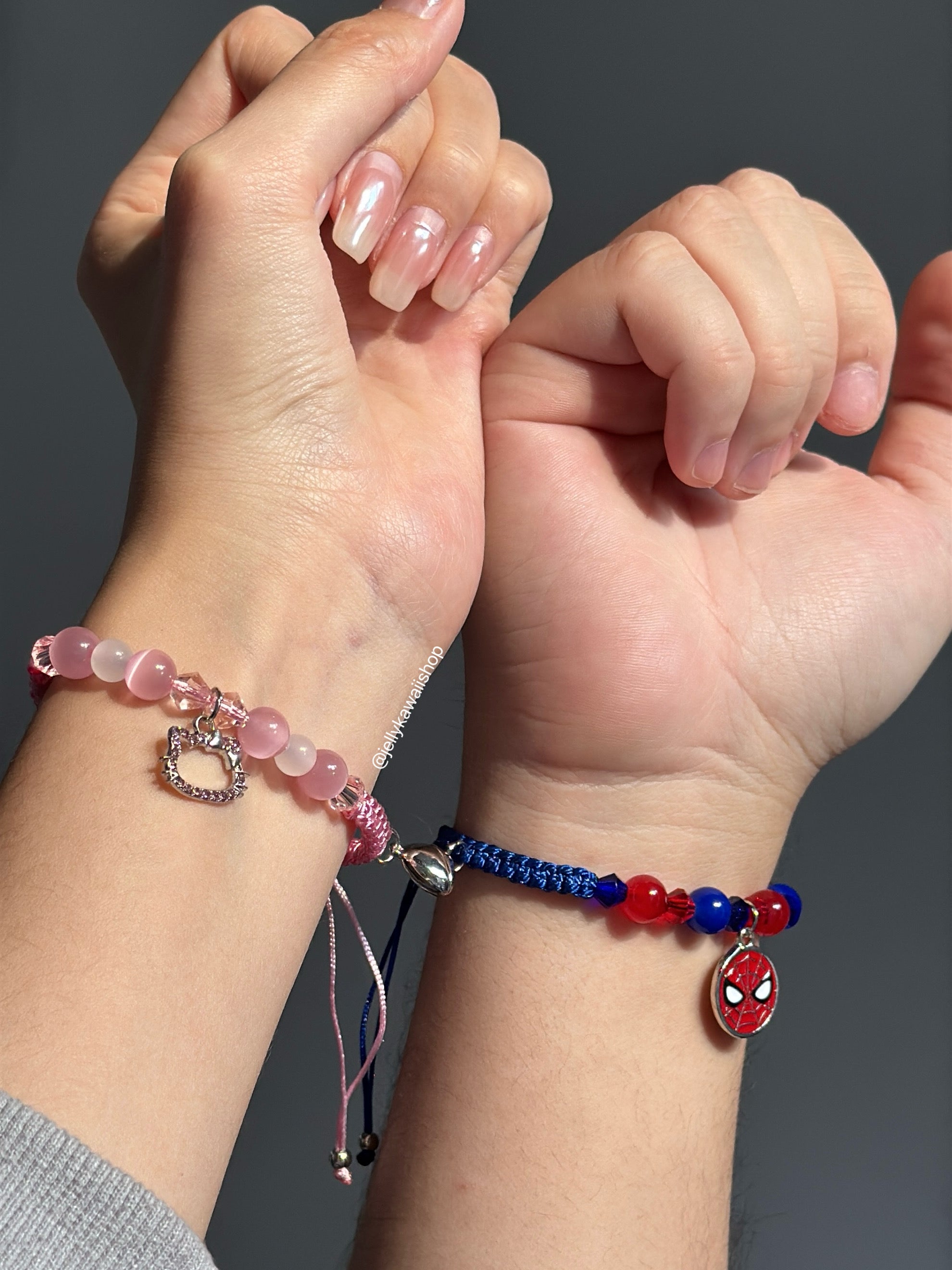 Hellokitty and Spiderman 2 Pcs Magnetic Couples Adjustable Bracelets