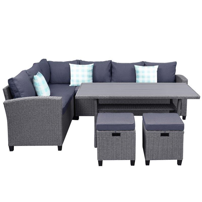 Burgas Wicker/Rattan 7 - Person Seating Group with Cushions