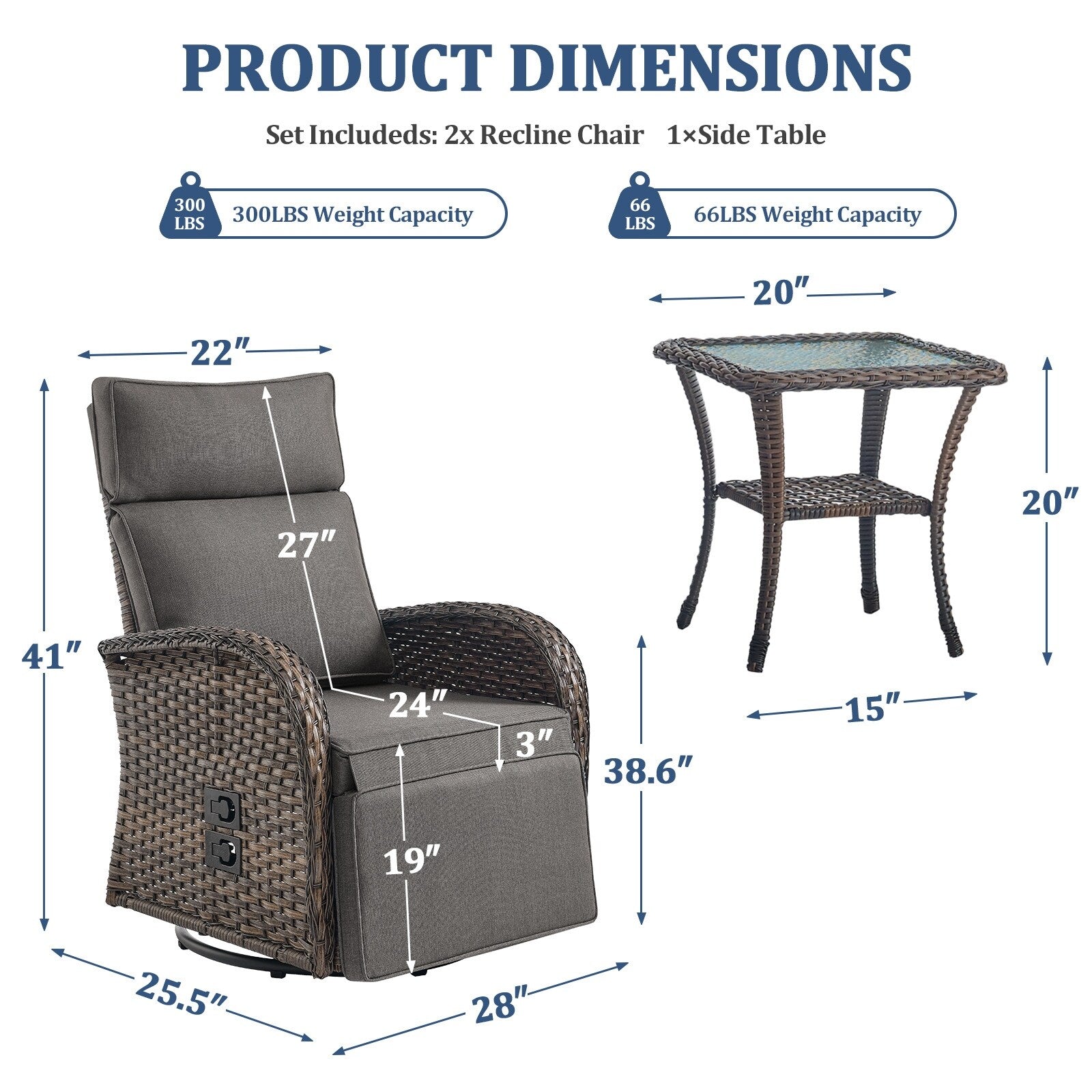 Pocassy Reclining Patio Chair with Adjustable Backrest