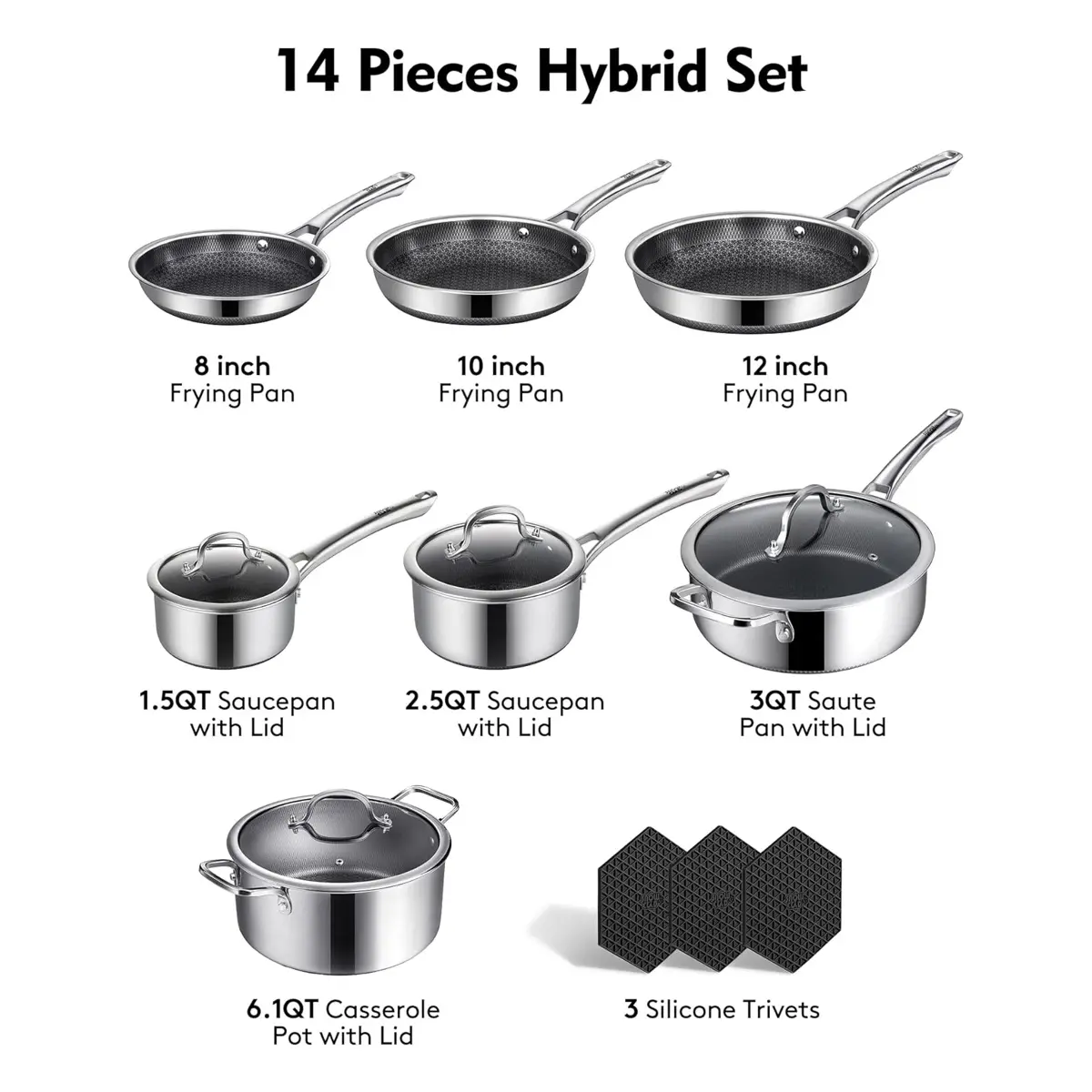 ⚡️Clearance sale⚡️10-Pc & 14-Pc Hybrid Metal Cookware Sets - Nonstick Stainless Steel Kitchenware