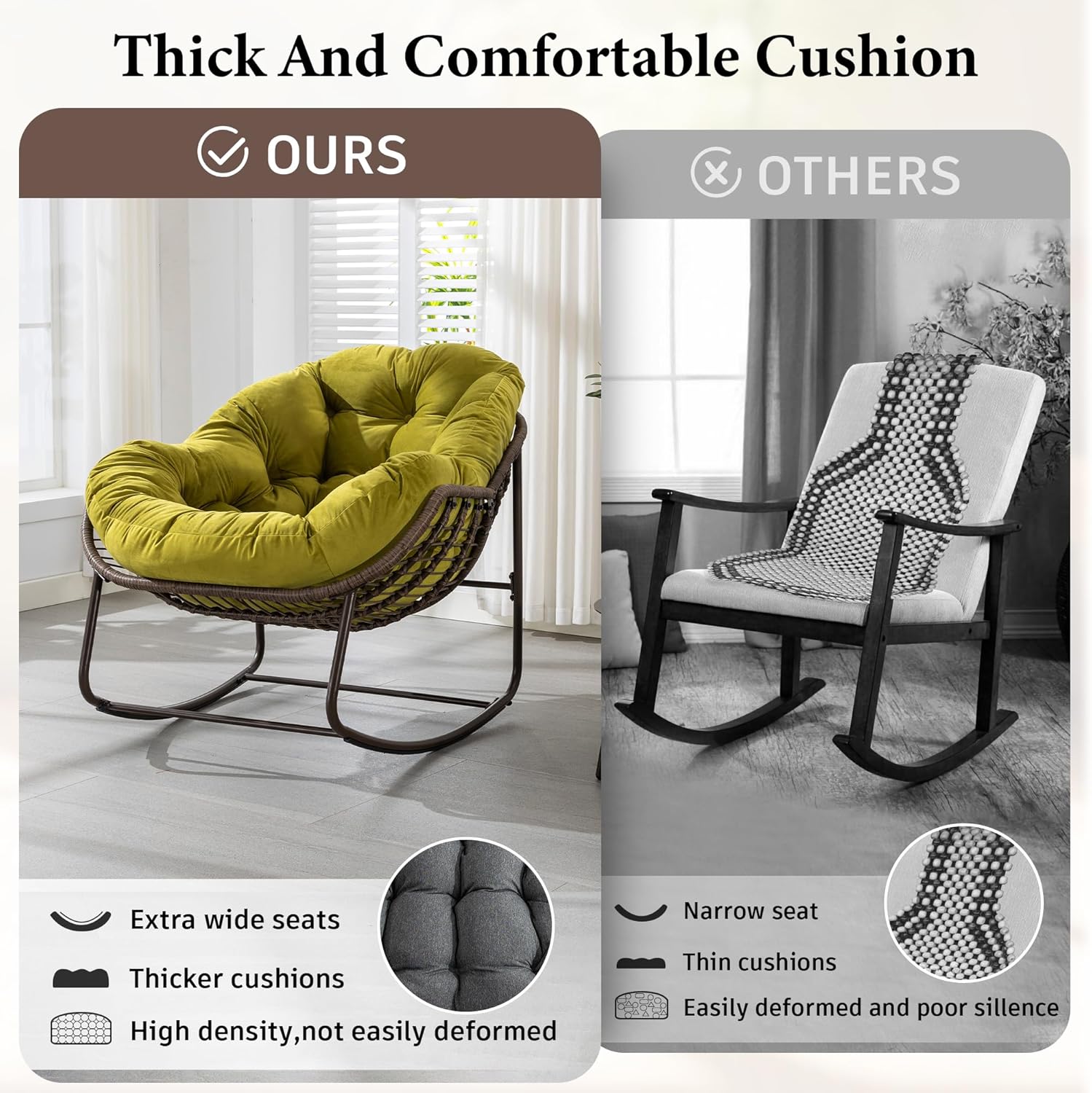 Oversized Outdoor Egg Rocking Chair with Thick Cushion – Comfortable Patio & Indoor Lounge Seating Clearance Sale