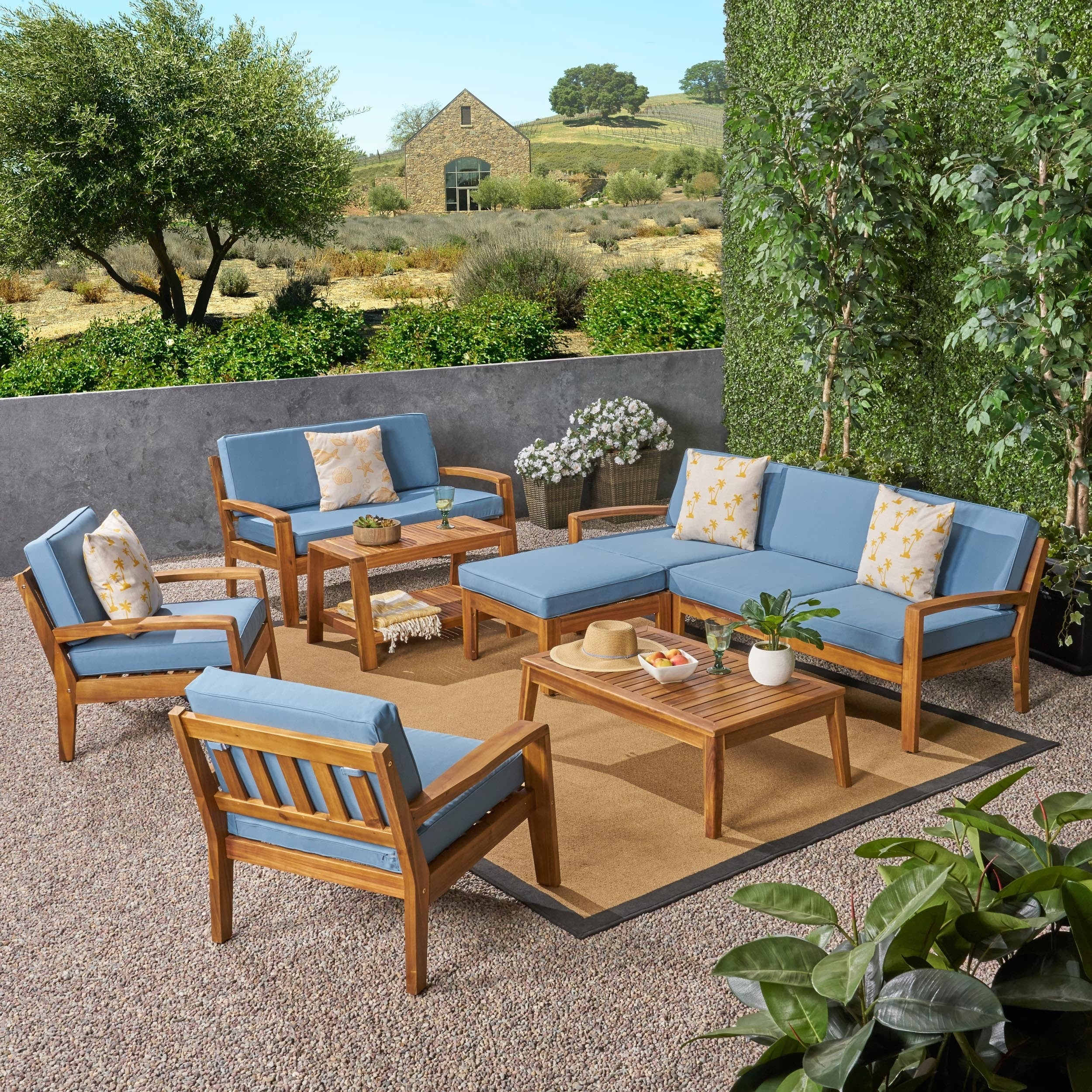Grenada 7-Seater Sectional Sofa Chat Set with Ottoman by Christopher Knight Home