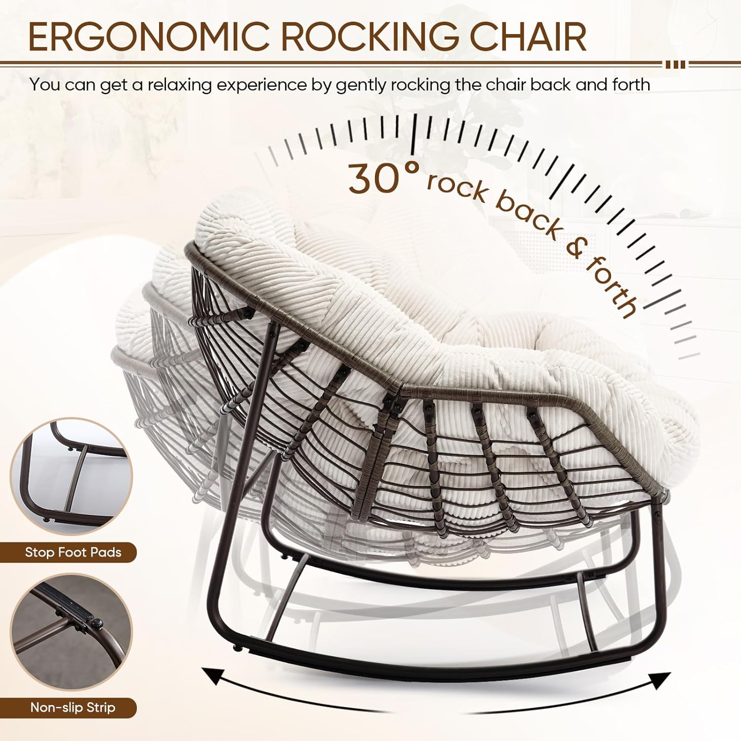 Oversized Outdoor Egg Rocking Chair with Thick Cushion – Comfortable Patio & Indoor Lounge Seating Clearance Sale