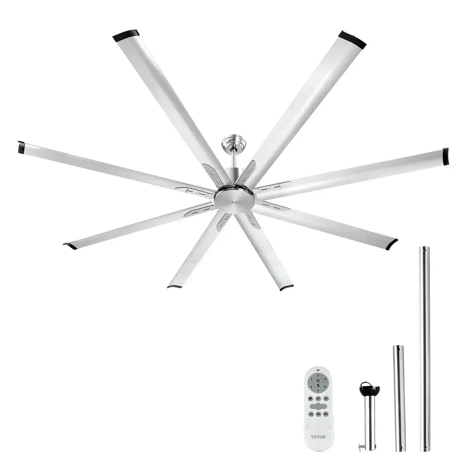 84 Inch Flush Mount Ceiling Fan No Light, 6-Speed Remote Control, Aluminum 8 Blades Reversible DC Motor, Modern Low Profile Fan for Indoor & Outdoor Bedroom Living Room Patio Brushed Nickel