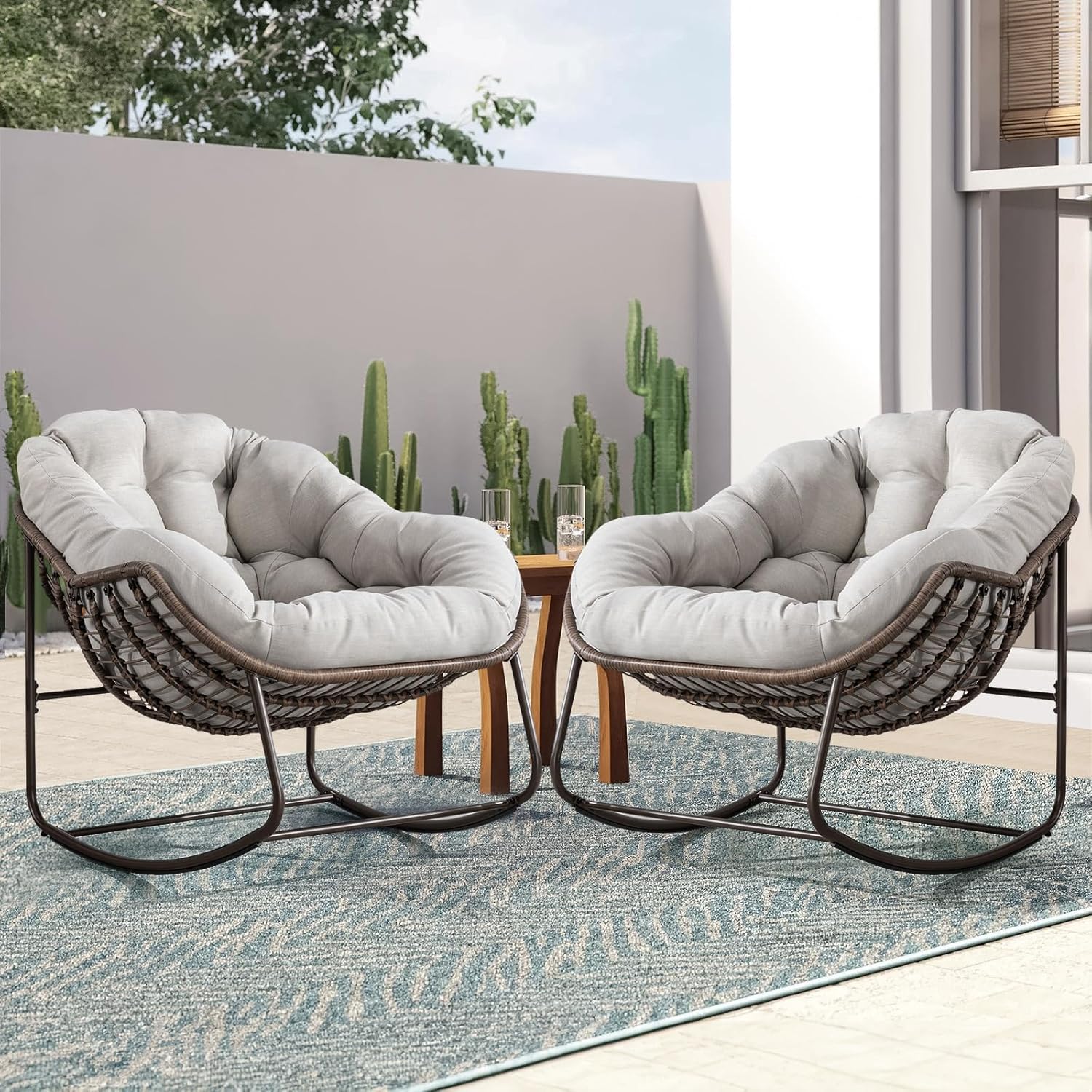 Oversized Outdoor Egg Rocking Chair with Thick Cushion – Comfortable Patio & Indoor Lounge Seating Clearance Sale