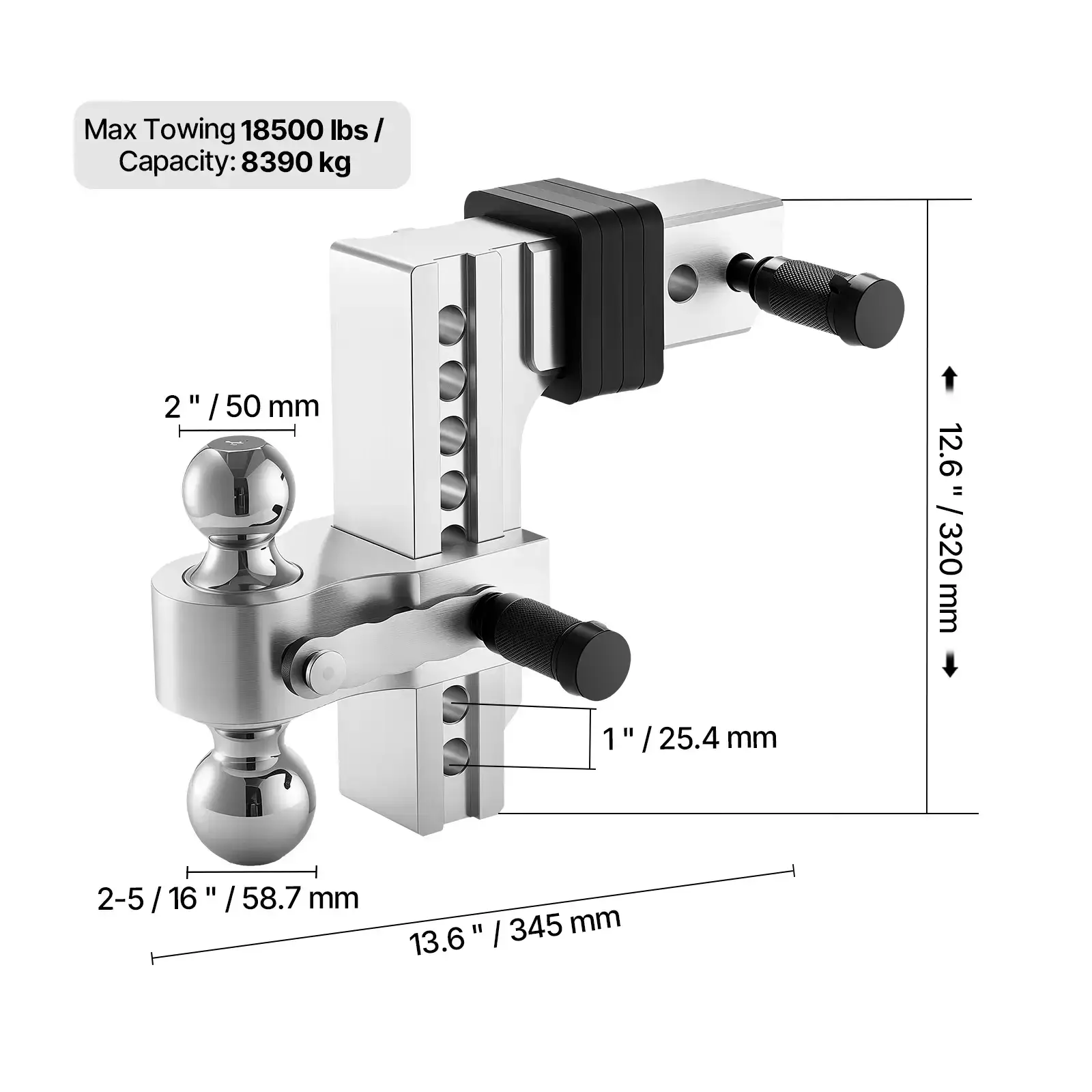 Adjustable Trailer Hitch,8-Inch Drop HitchTri-Ball Mount for 2.5-Inch Hitch ReceiverTrailer Ball Size 1-7/8