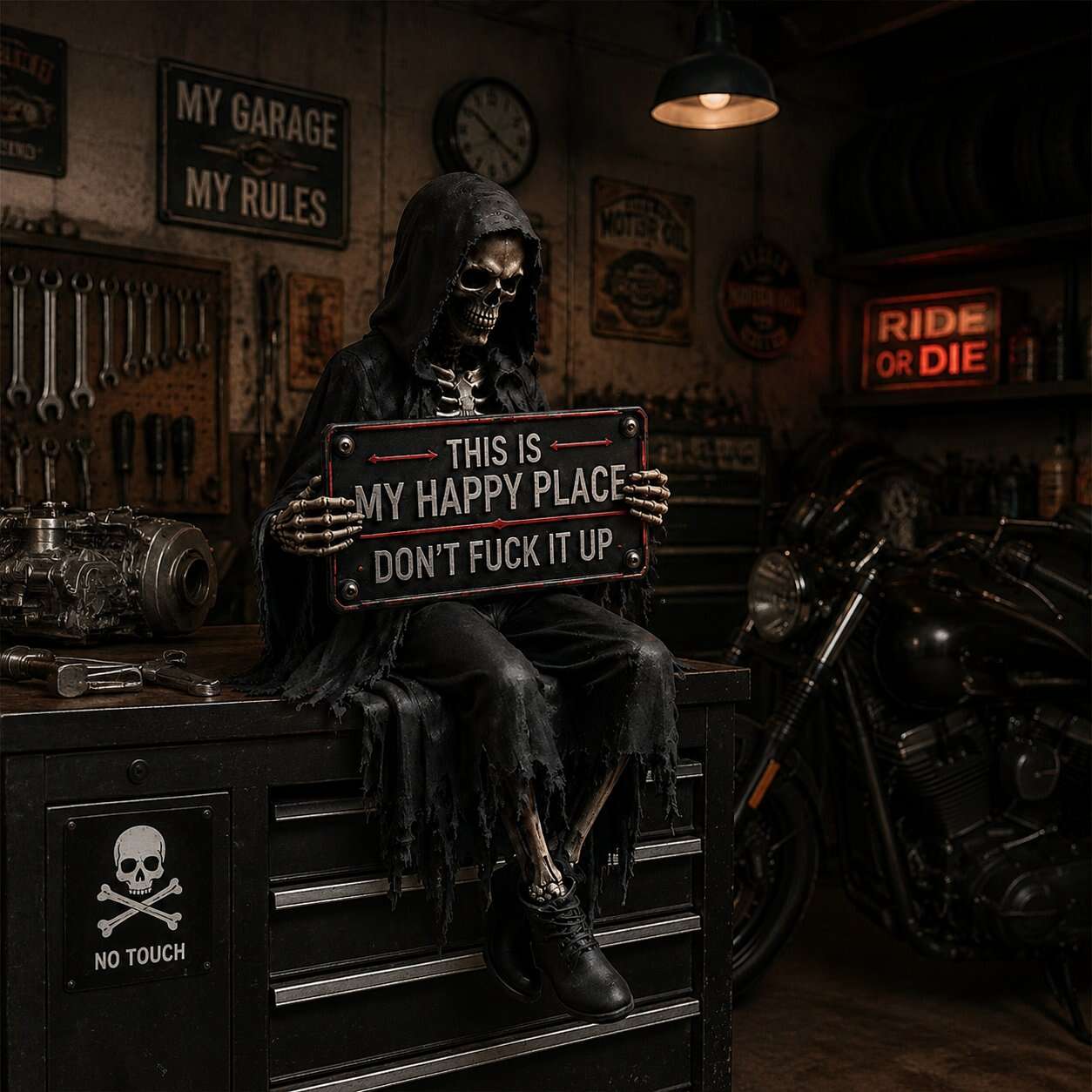 🔥LAST DAY 50% OFF - 💀“This Is My Happy Place” Skeleton Bookshelf Decor