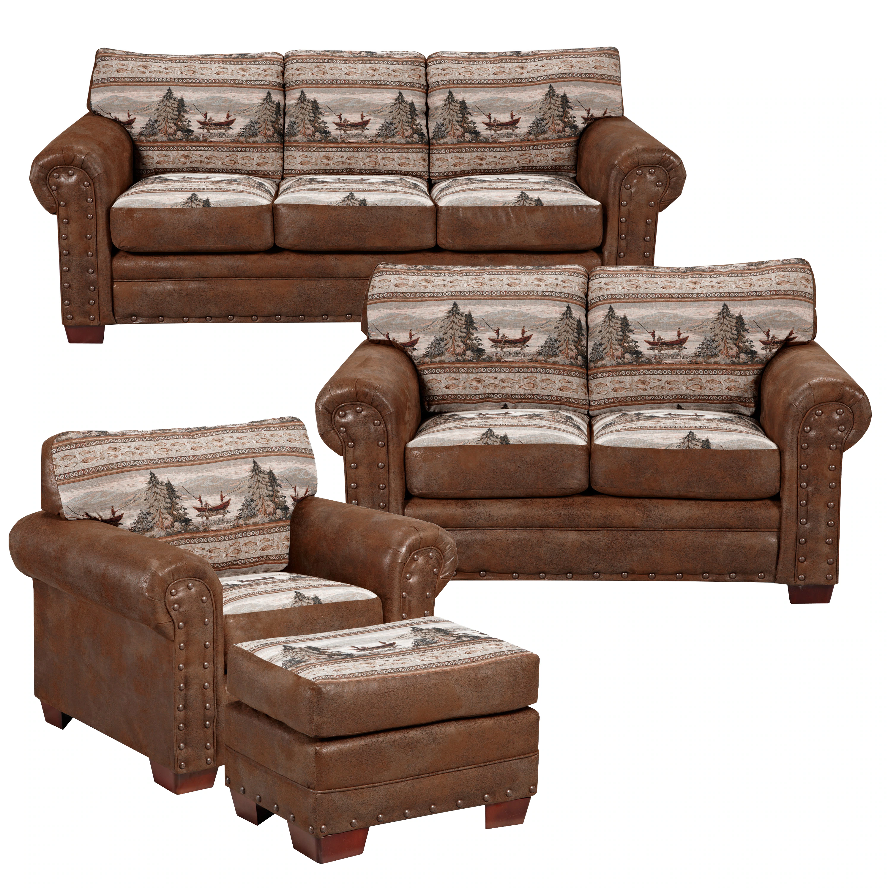 Sierra Mountain Lodge, Solid Wood, 4-Piece Living Room Set
