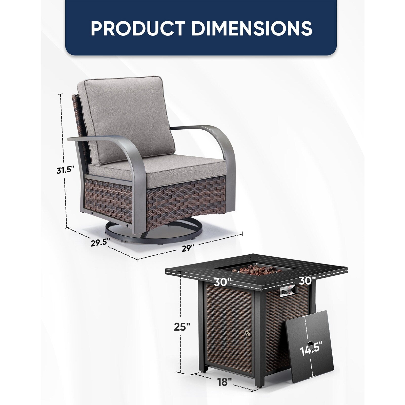 Outdoor Patio Chair with Fire Pit Table Set