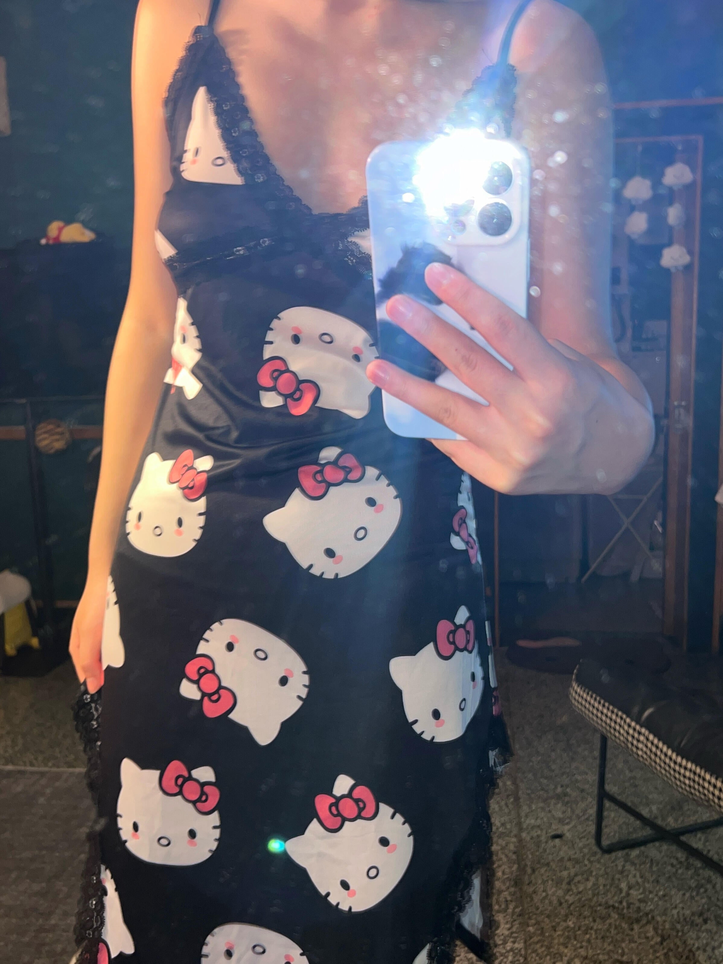Hellokitty Night Gown V-Neck Full Slip Lingerie Sexy Nightgowns
