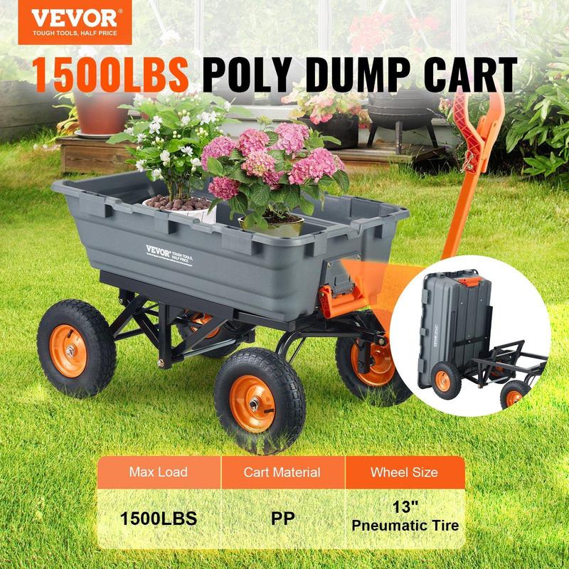 Poly Garden Dump Cart 2-in-1 Handle, 1500 lb, 13 in Tires