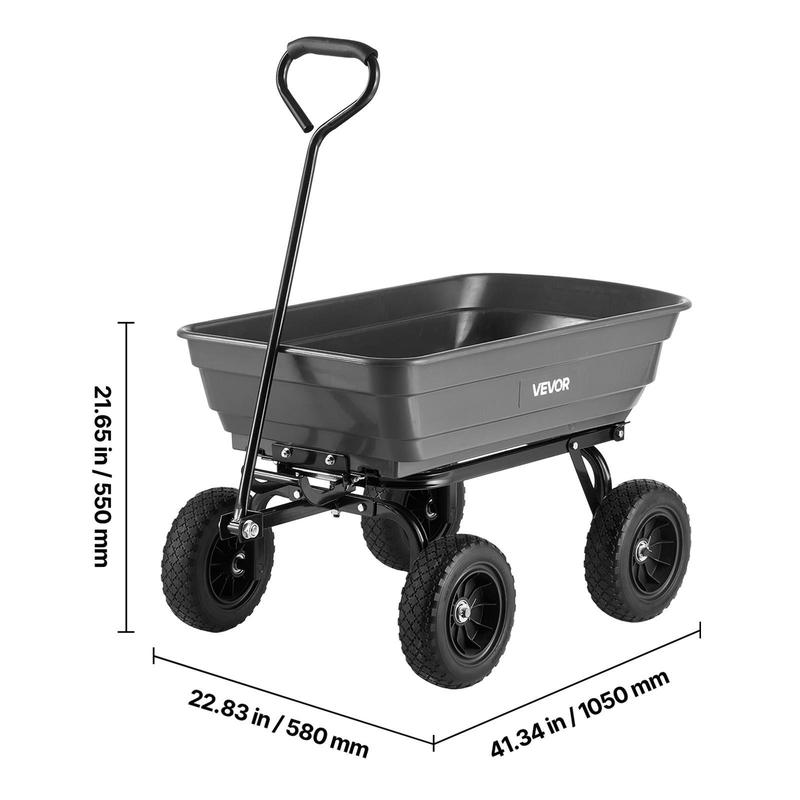 Poly Garden Dump Cart 2-in-1 Handle, 1500 lb, 13 in Tires