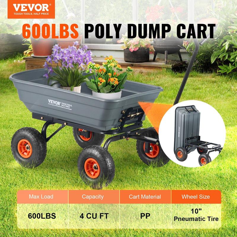 Poly Garden Dump Cart 2-in-1 Handle, 1500 lb, 13 in Tires