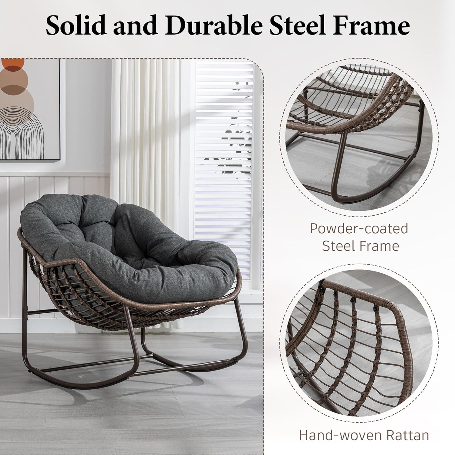 Oversized Outdoor Egg Rocking Chair with Thick Cushion – Comfortable Patio & Indoor Lounge Seating Clearance Sale