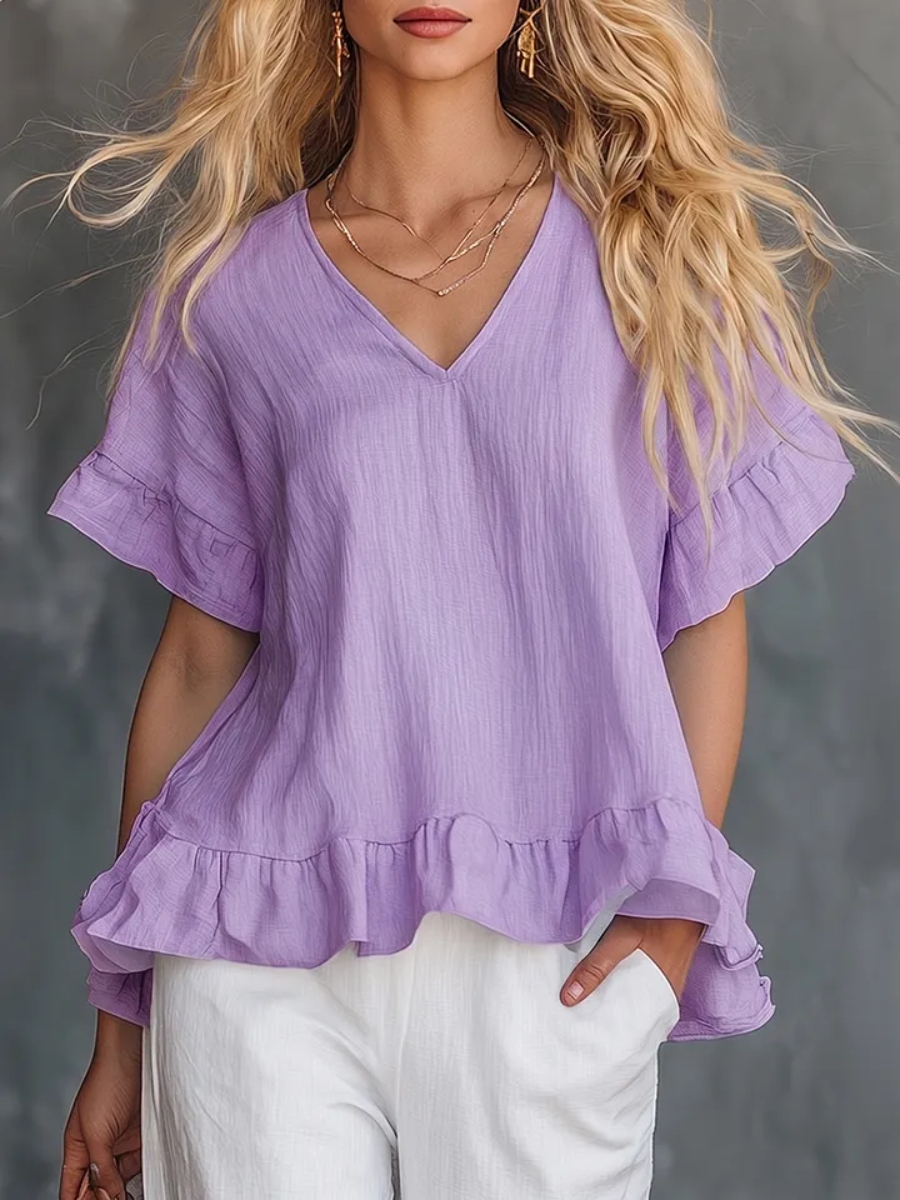 Women's Cozy Ruffled Cotton Shirt Top