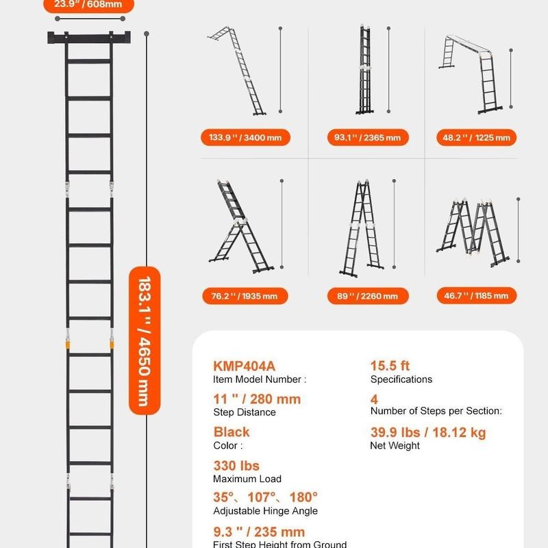 7-in-1 Folding Ladder, 19ft, 330 lbs
