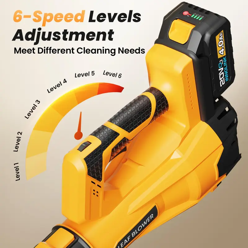 Cordless Handheld Leaf Blower  Powerful Electric Model with 6 Adjustable Wind Speeds