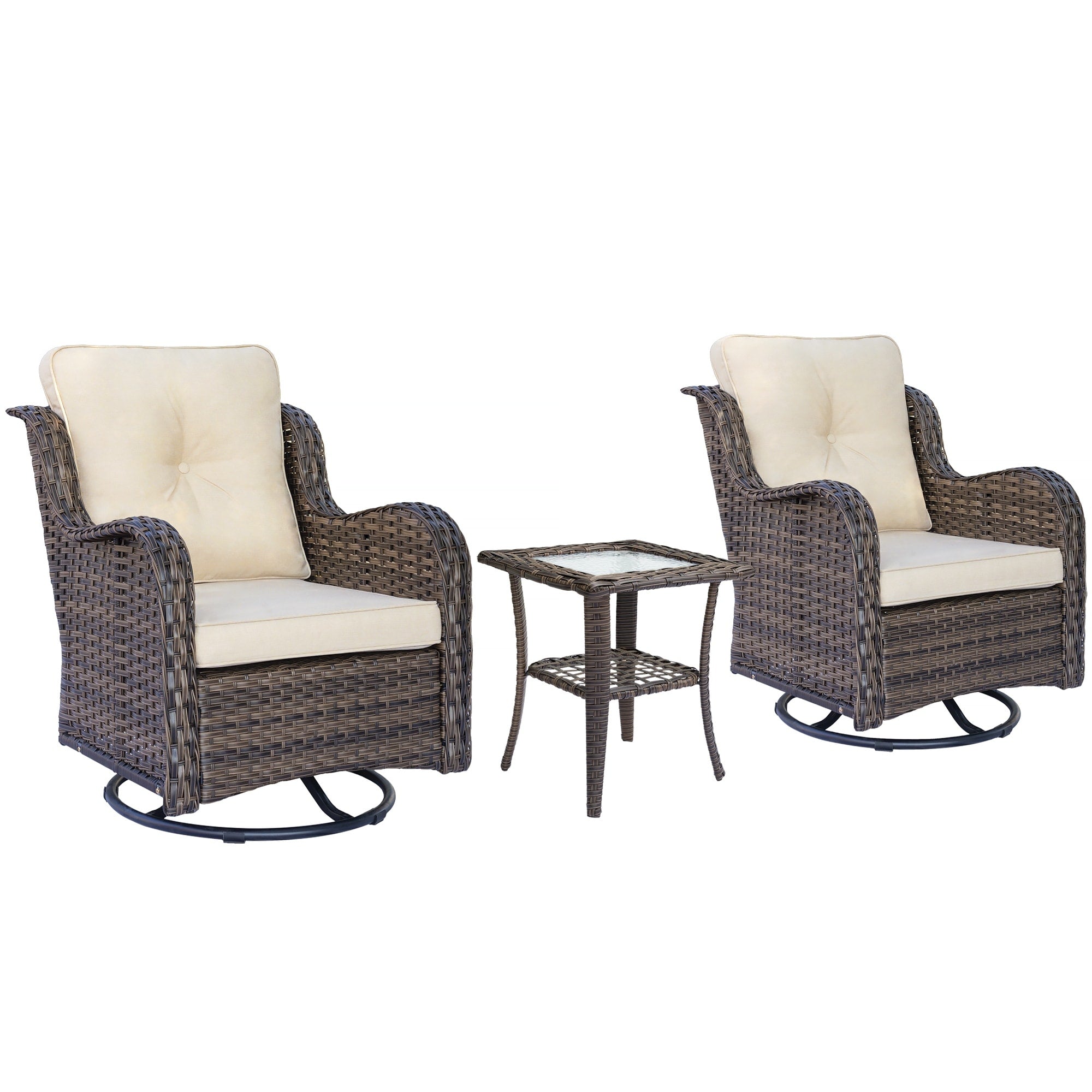 Outdoor Patio Furniture Set-Wicker Patio Conversation Swivel Chair Set