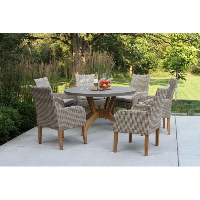Carter Round 6 - Person 52'' Long Teak Dining Set with Cushions