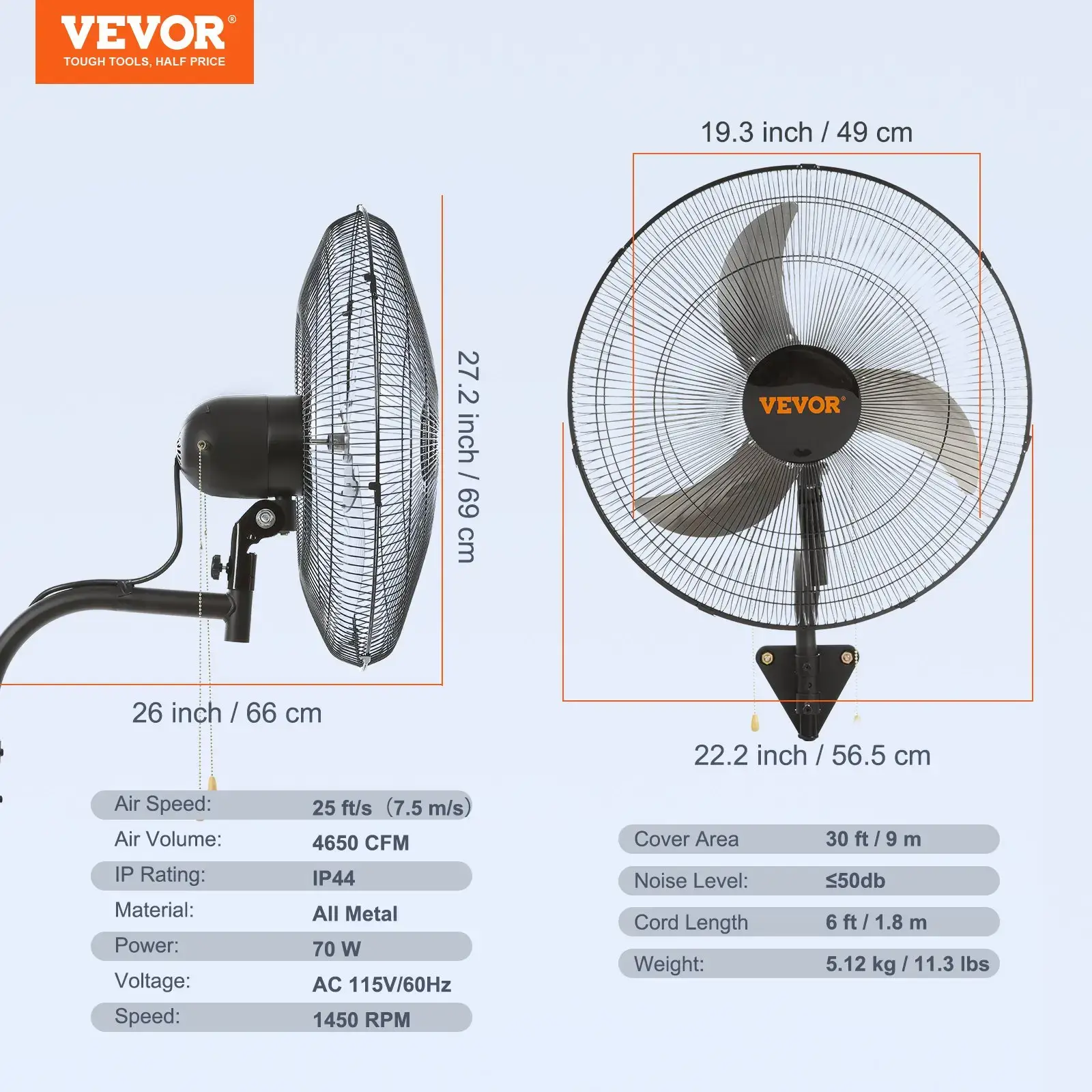 3-Speed Oscillating Industrial Wall Mount Fan, 20 Inch High Velocity 4650 CFM Cooling Fan for Warehouse, Greenhouse, Workshop & Home Use