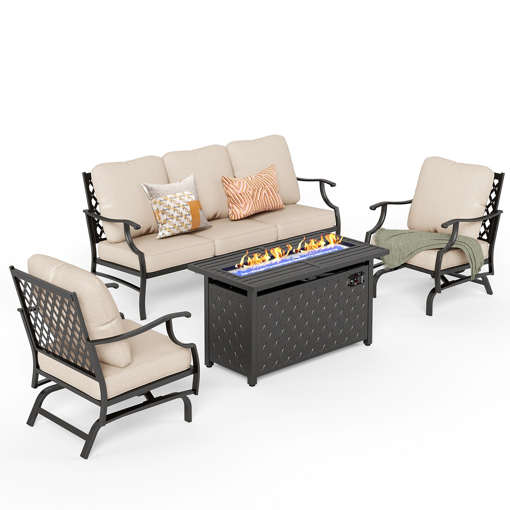 MAISON ARTS Outdoor Sofa Set 4/6-Piece Patio Conversation Set with 45'' Gas Fire Pit Table