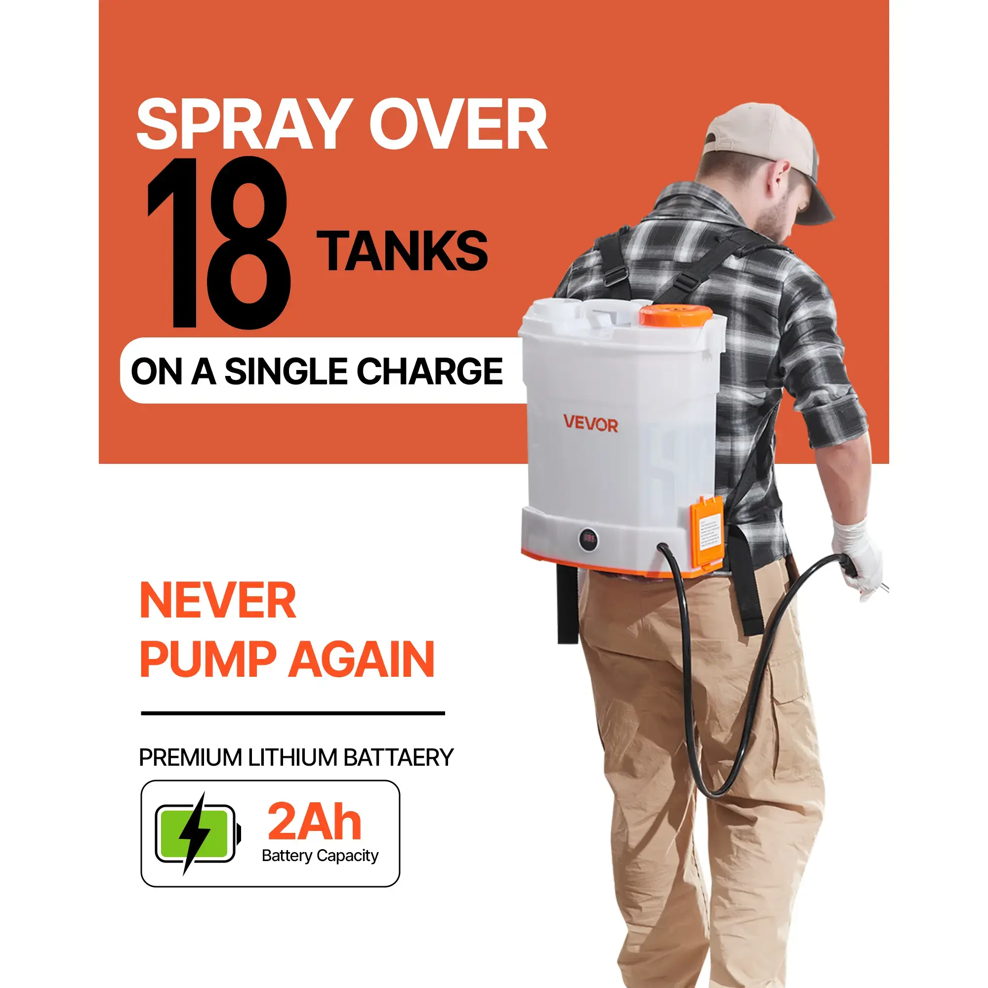 Battery Powered Backpack Sprayer, 3.2 Gal Electric Weed Sprayer with 2 Wands & 5 Nozzles, Adjustable 0-90 PSI, 2 Hour Runtime for Yard Garden Lawn