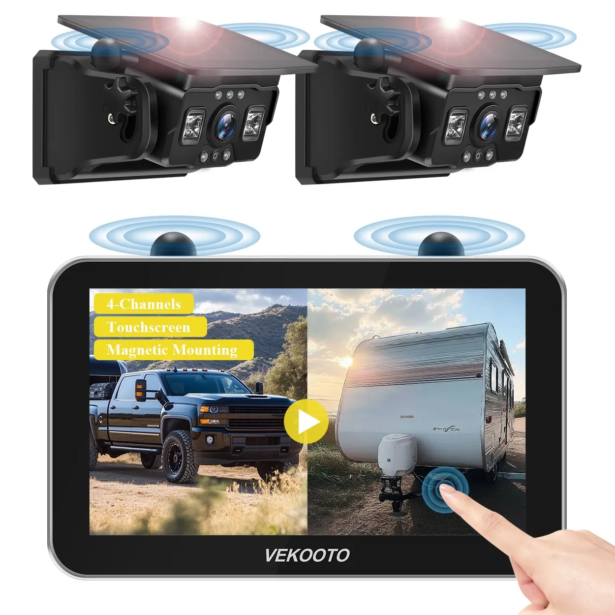 Magnetic Solar Wireless Backup Camera,7'' IPS Touchscreen Monitor,HD1080P IP69 Waterproof Rechargeable Camera,IR Night Vision for RV Trailer Camper Truck