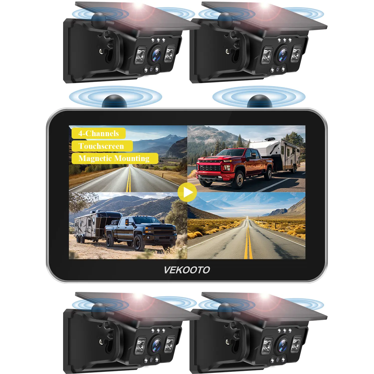 Magnetic Solar Wireless Backup Camera,7'' IPS Touchscreen Monitor,HD1080P IP69 Waterproof Rechargeable Camera,IR Night Vision for RV Trailer Camper Truck
