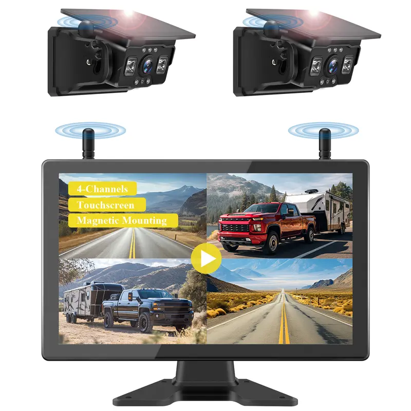 Magnetic Solar Wireless Backup Camera,7'' IPS Touchscreen Monitor,HD1080P IP69 Waterproof Rechargeable Camera,IR Night Vision for RV Trailer Camper Truck