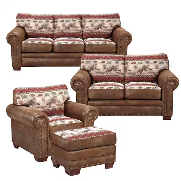 Sierra Mountain Lodge, Solid Wood, 4-Piece Living Room Set