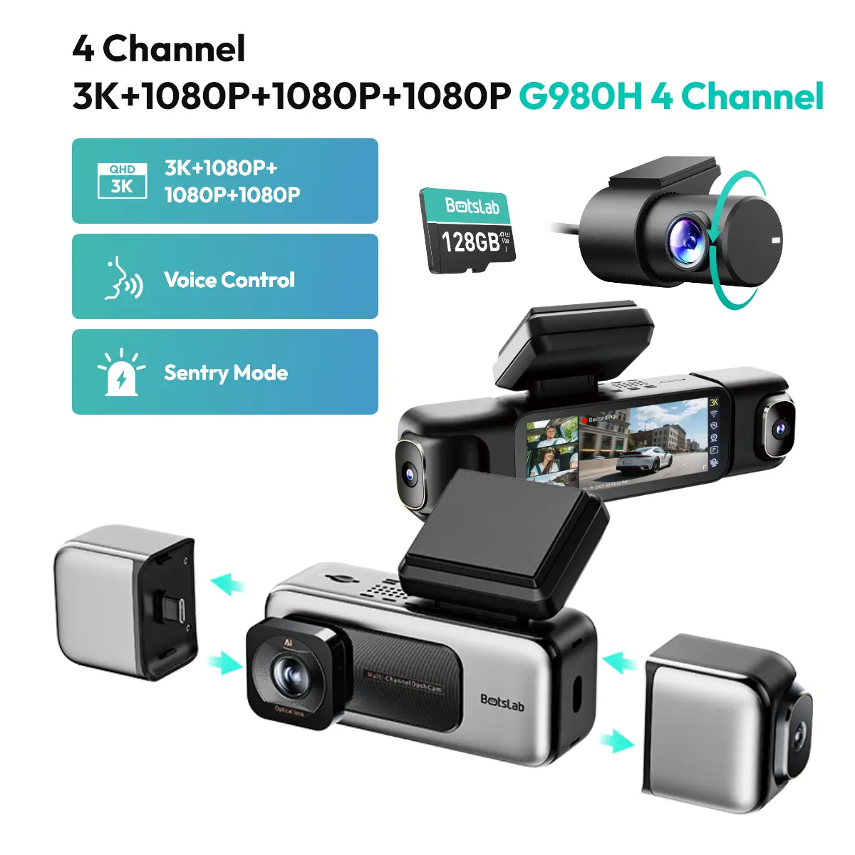 3K 4 Channel Dash Cam 3.18” Touch Screen