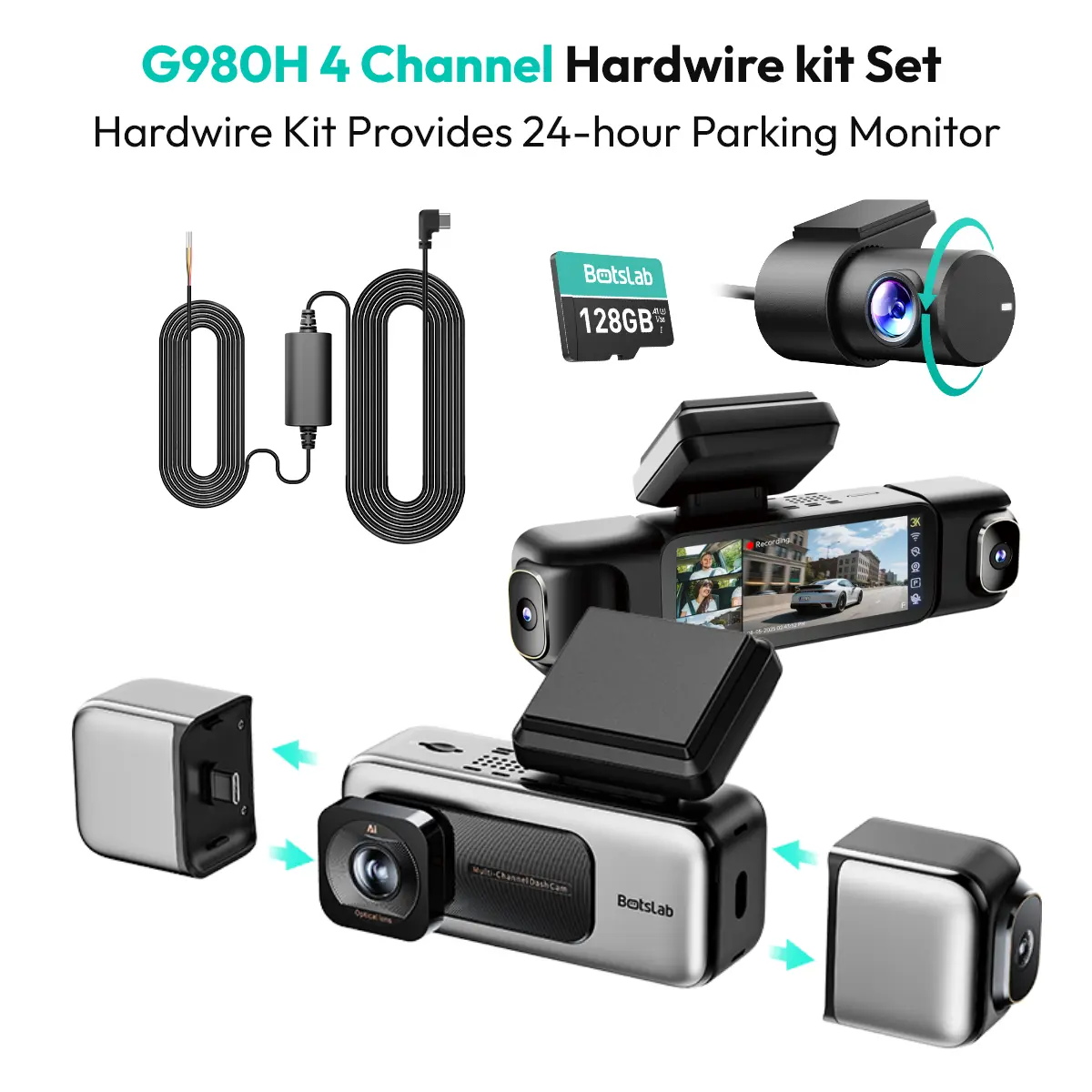 3K 4 Channel Dash Cam 3.18” Touch Screen