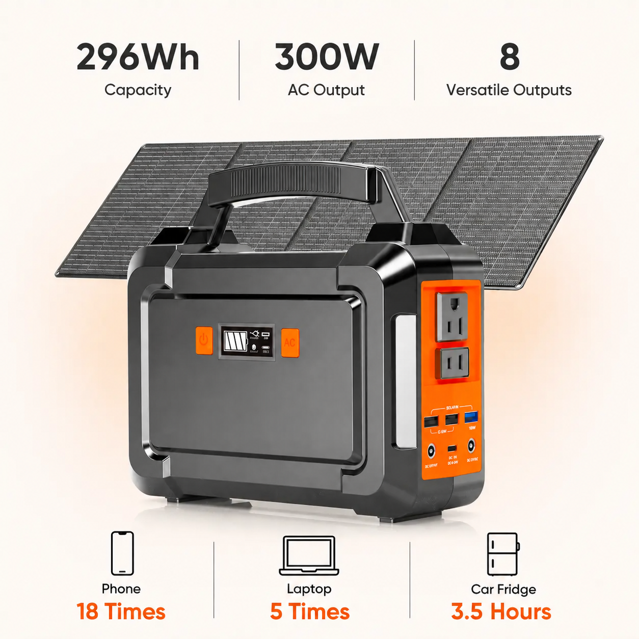 🔥 300W Portable Solar Generator Kit – 296Wh Power Station + 60W Solar Panel