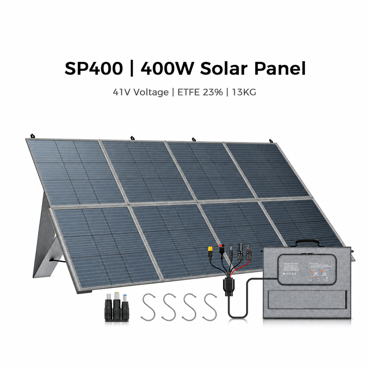 400W Foldable Solar Panel – 41V 10A Portable Off-Grid Charger for RV, Camping & Home Backup, High-Efficiency ETFE Design with Adjustable Brackets and Multiple Connectors
