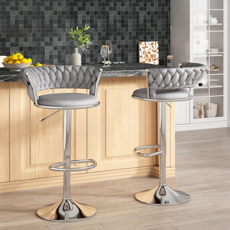 🔥Last Chance Sale🔥Modern Velvet Bar Stool, Adjustable Counter Height Chair with 360° Swivel & Footrest for Kitchen Island