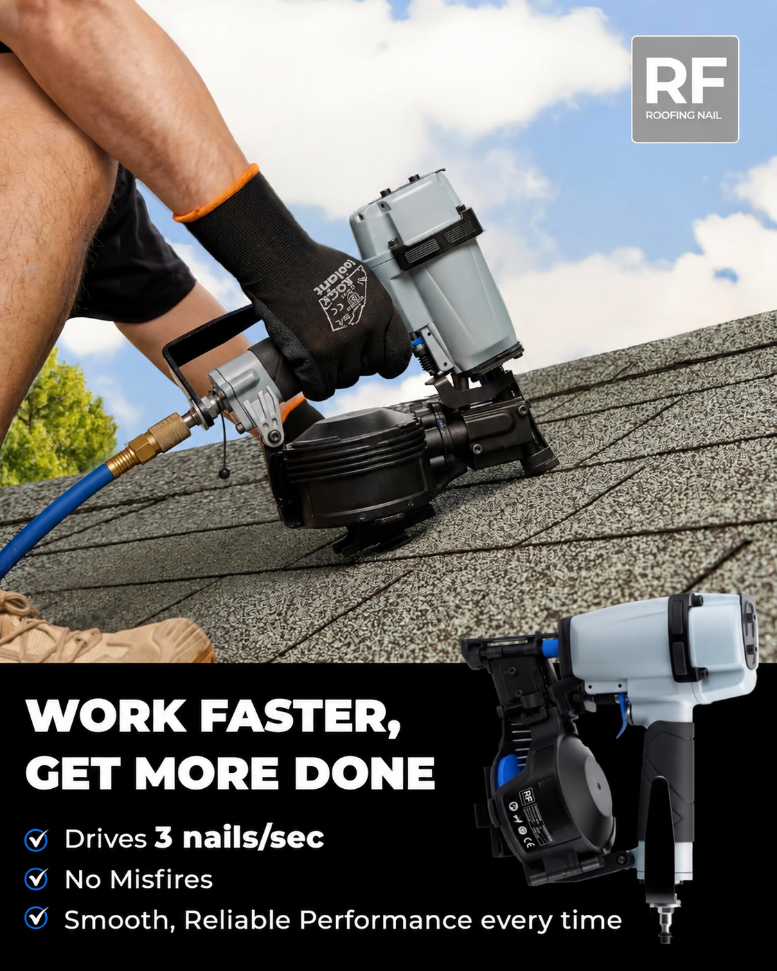 🔥Last Chance Sale🔥15° Pneumatic Roofing Coil Nailer – 3/4