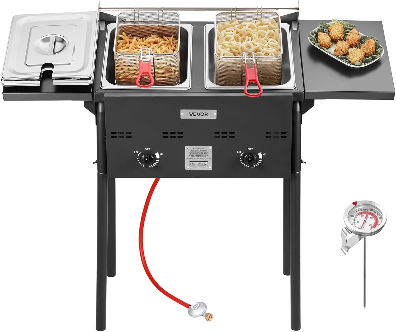 💥Last Chance Sale🔥 Outdoor Propane Deep Fryer, Dual-Tank 8QTx2 Commercial Fryer, Stainless Steel Cooker with Foldable Platform