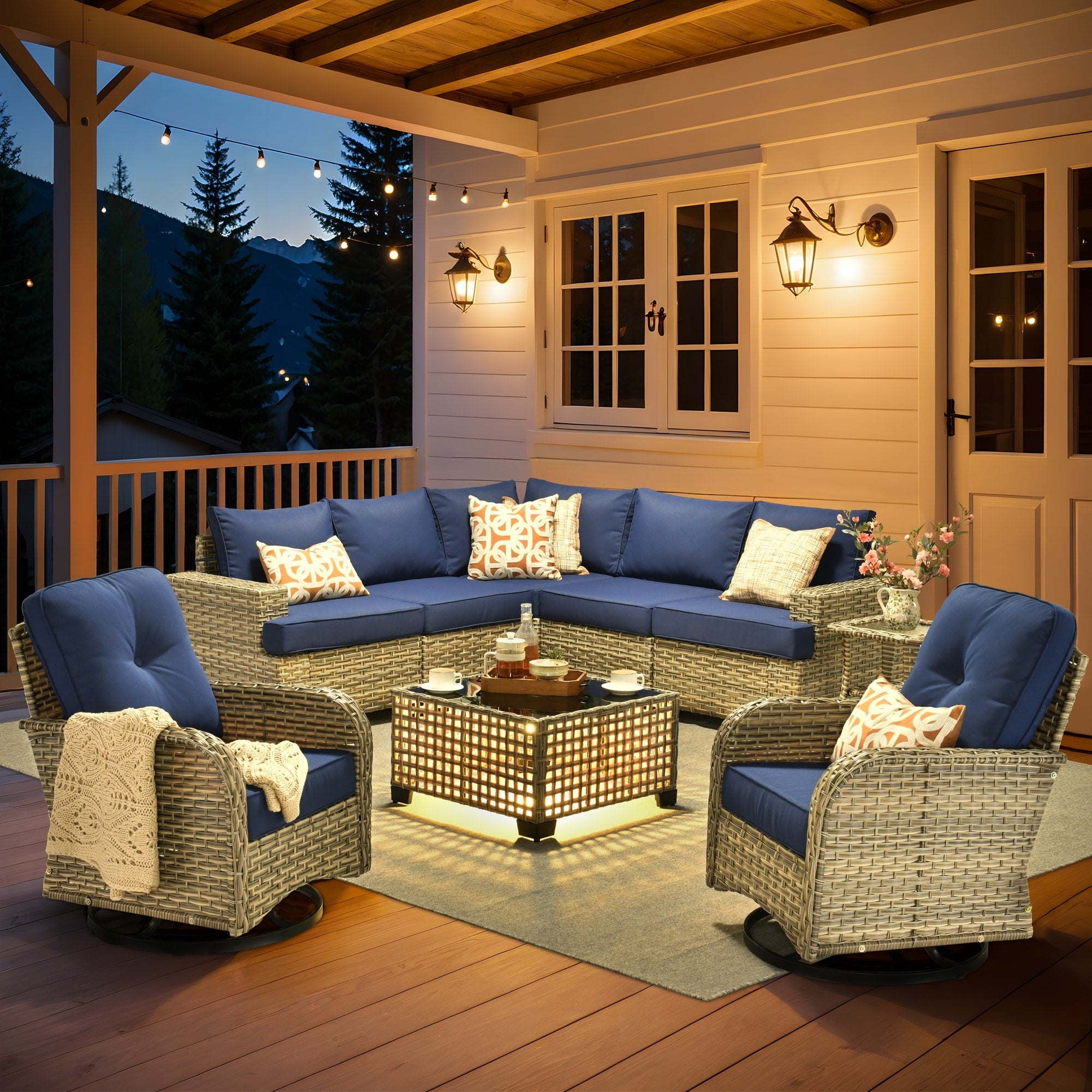 XIZZI 9-piece Outdoor Wicker Patio Furniture Set with Swivel Chairs