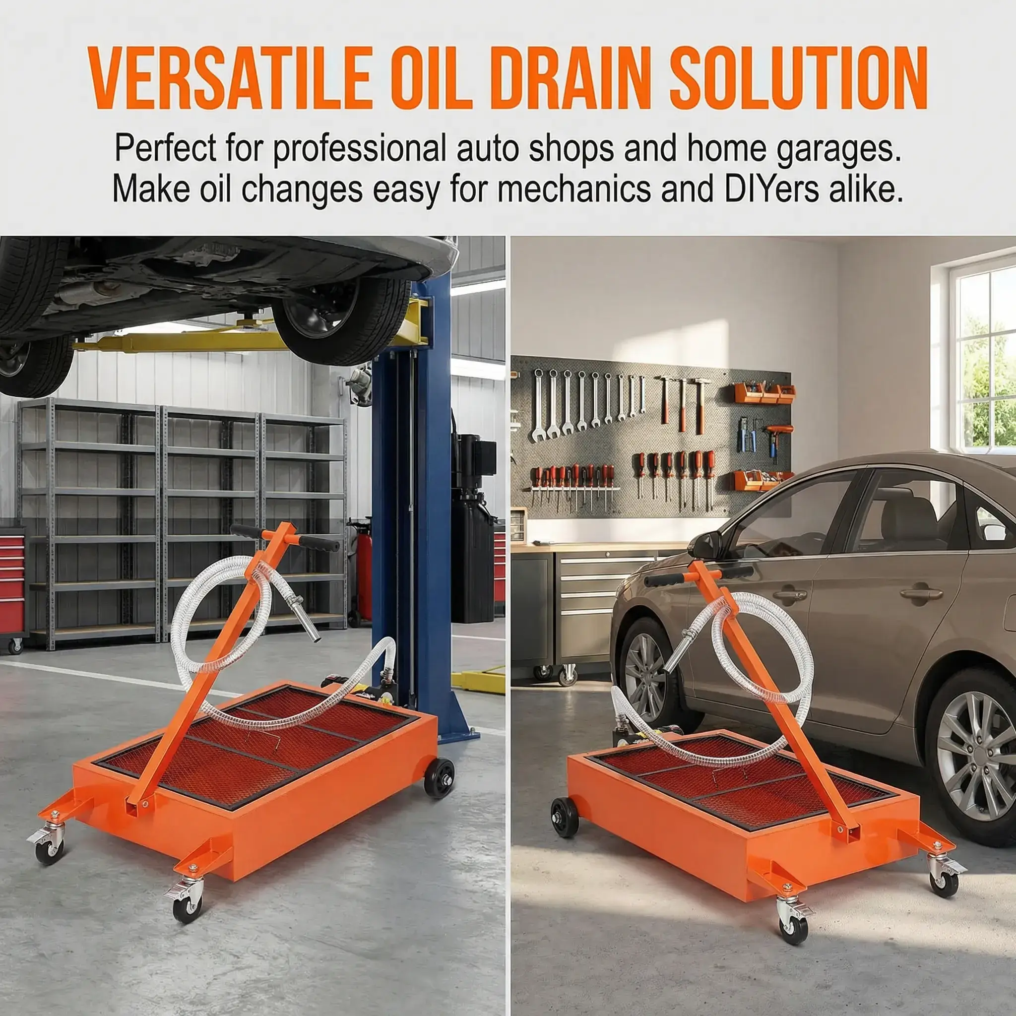 20 Gallon Low Profile Oil Drain Pan With Hand Electric Pump 8ft Hose Folding Handle Portable Oil Drain Tool For Car SUV Truck