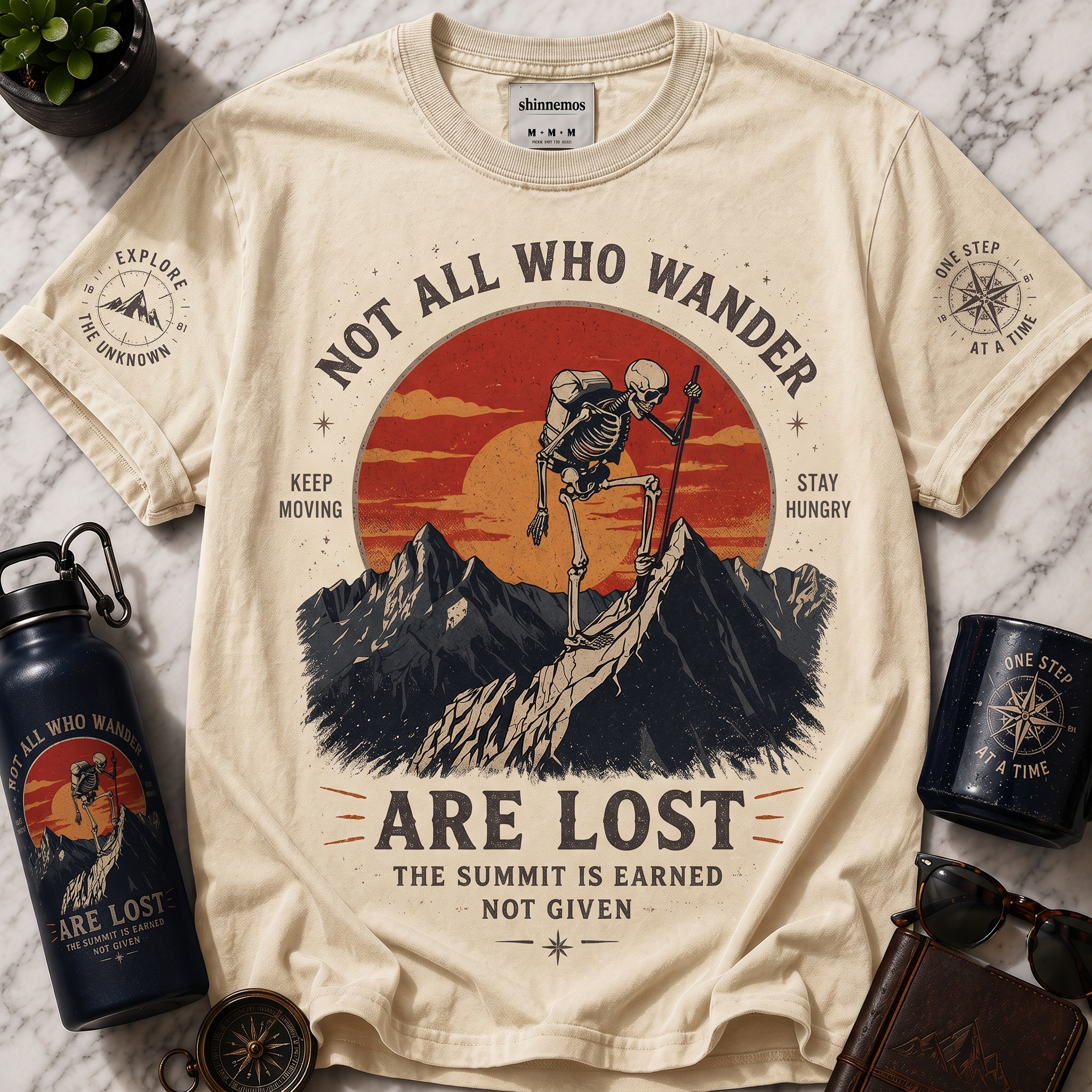Not All Who Wander Skeleton Adventure Funny T-shirt
