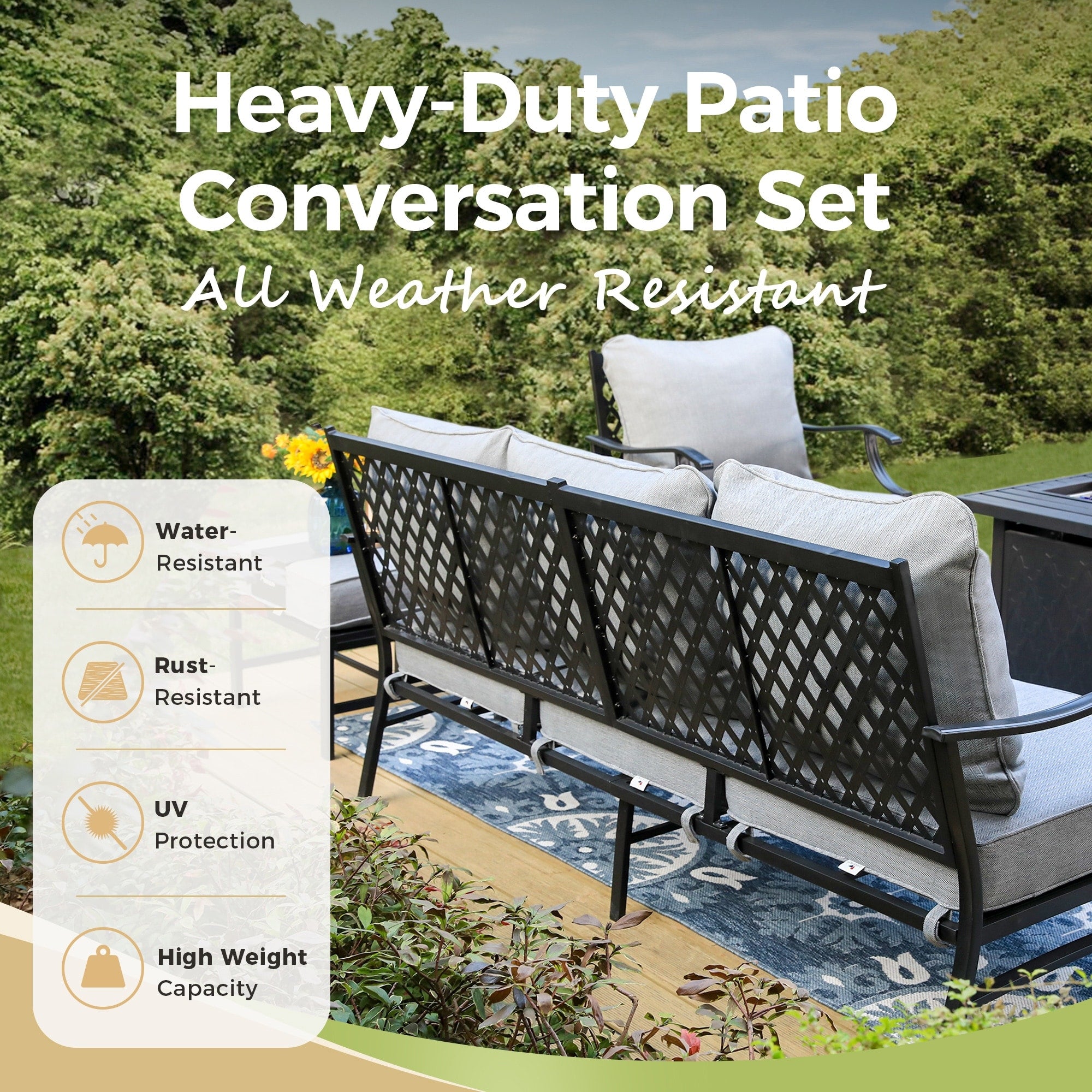 MAISON ARTS Outdoor Sofa Set 4/6-Piece Patio Conversation Set with 45'' Gas Fire Pit Table