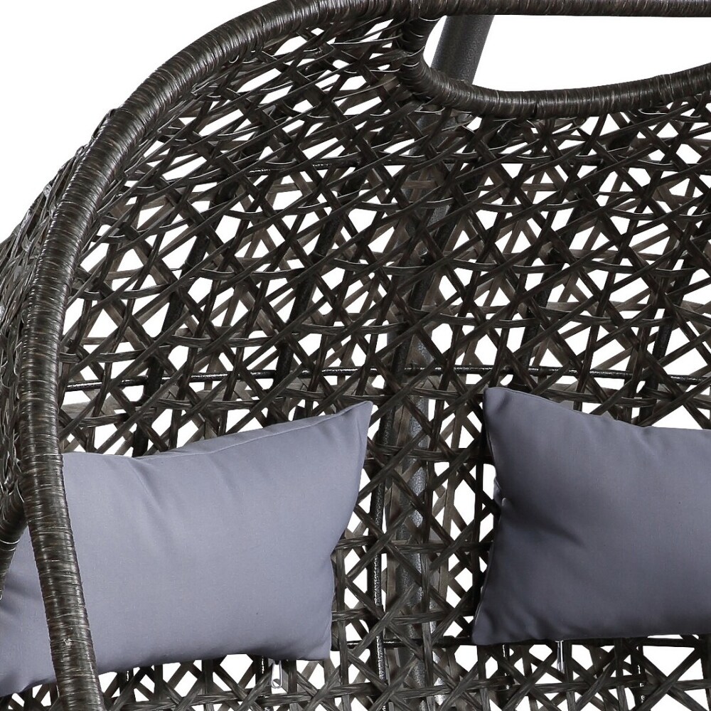 Outdoor Wicker Egg Double Swing Chair Hanging Basket with Steel Stand