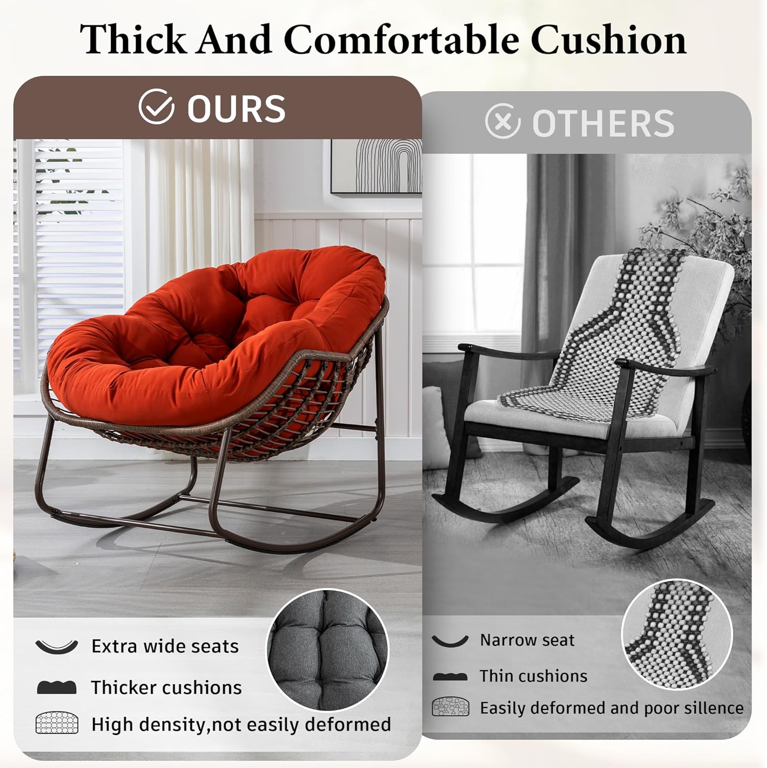 Oversized Outdoor Egg Rocking Chair with Thick Cushion – Comfortable Patio & Indoor Lounge Seating Clearance Sale