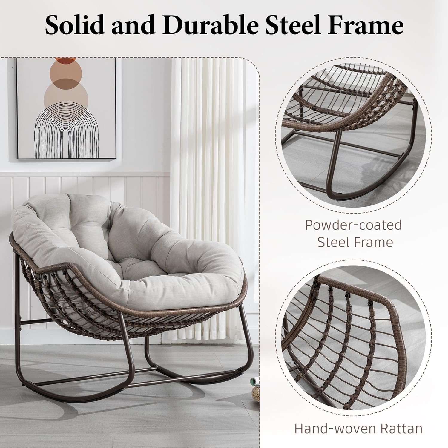 Oversized Outdoor Egg Rocking Chair with Thick Cushion – Comfortable Patio & Indoor Lounge Seating Clearance Sale