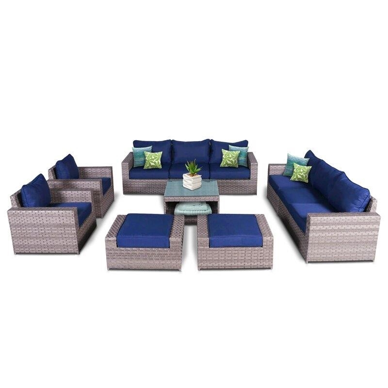 Kordell Wicker/Rattan 10 - Person Seating Group with Cushions