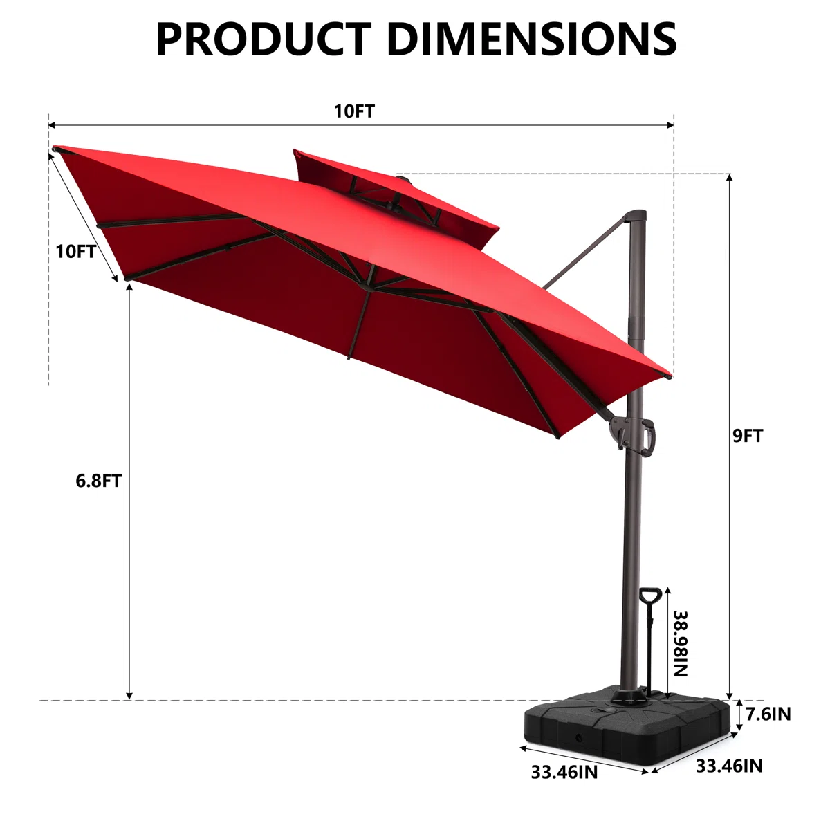 118'' Square Cantilever Umbrella with Counter Weighted Wheel Base